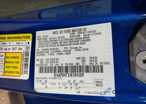 2018 Ford Fusion Se из США, поврежденный, VIN 3FA6P0H73JR184509